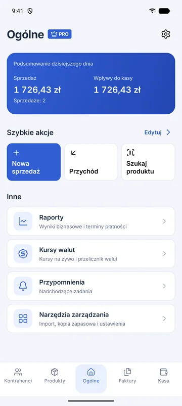 Ekran GiroPS Aplikacje Mobilne na Android z fikcyjnymi danymi firmy.
