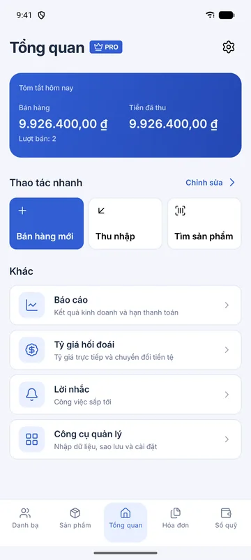 Màn hình GiroPS Ứng dụng di động trên Android với dữ liệu doanh nghiệp giả định.